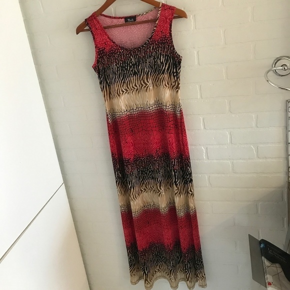 Vintage Y2K Maxi dress Slinky Zebra Mixed print Mob wife Rock S - Picture 1 of 8
